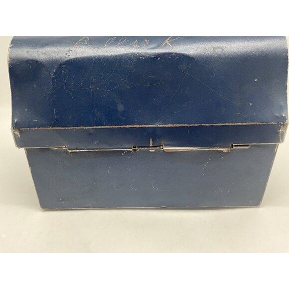 Vintage 1940's Era Dome Top Metal Lunch Box by American Thermos Bottle Co Blue. - Picture 12 of 16